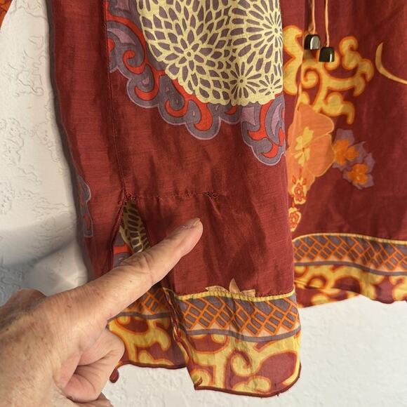 Hale Bob Cabana Orange Boho Peasant Top Silk Vacation Resortwear Fall Small - Picture 7 of 7